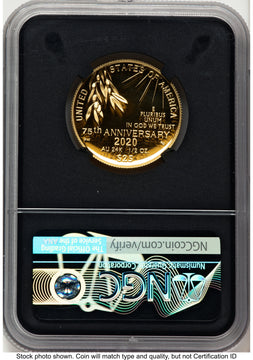 2020-W 1/2 oz Proof Gold End of World War II 75th Anniversary ER V-Day Label NGC PF70 2020-W 1/2 oz Proof Gold End of World War II 75th Anniversary ER V-Day Label NGC PF70