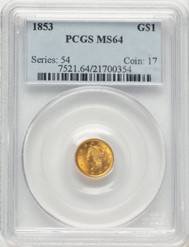 1853 G$1 Gold Dollar PCGS MS64