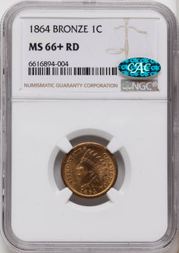 1864 Bronze No L Indian Cent NGC MS66+ 1864 Bronze No L Indian Cent NGC MS66+
