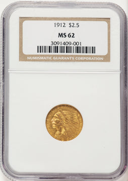 1912 $2.50 Brown Label Indian Quarter Eagle NGC MS62 1912 $2.50 Brown Label Indian Quarter Eagle NGC MS62