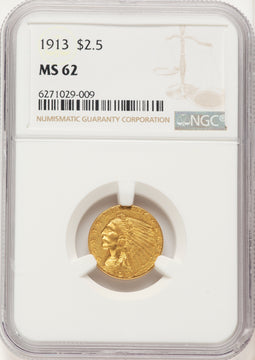 1913 $2.50 Brown Label Indian Quarter Eagle NGC MS62 1913 $2.50 Brown Label Indian Quarter Eagle NGC MS62