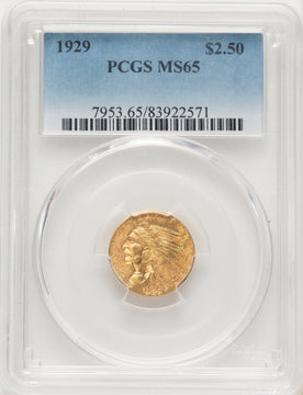 1929 $2.50 Indian Quarter Eagle PCGS MS65 1929 $2.50 Indian Quarter Eagle PCGS MS65