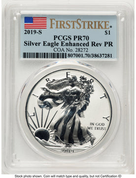 2019-S Enhanced Reverse Proof Silver Eagle 1 oz FS Flag PCGS PR70 2019-S Enhanced Reverse Proof Silver Eagle 1 oz FS Flag PCGS PR70