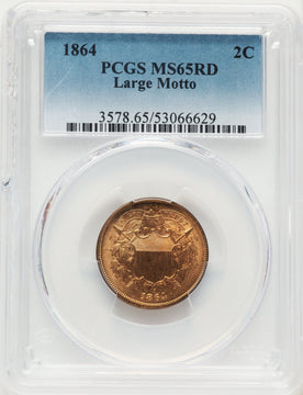 1864 Large Motto RD Two Cent Pieces PCGS MS65 1864 Large Motto RD Two Cent Pieces PCGS MS65