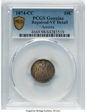 1874-CC 10C F-101 Genuine Seated Dime Genuine PCGS VF20 1874-CC 10C F-101 Genuine Seated Dime Genuine PCGS VF20