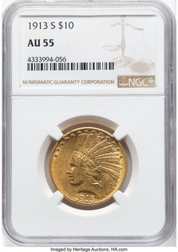 1913-S $10 Indian Eagle NGC AU55