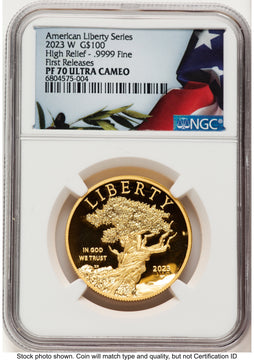 2023-W G$100 American Liberty High Relief FR Bunting Flag NGC PF70 2023-W G$100 American Liberty High Relief FR Bunting Flag NGC PF70