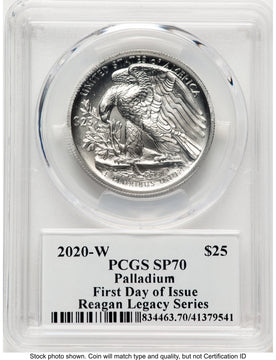 2020-W Palladium Eagle 1 oz Burnished FDI Reagan Legacy Series Michael Reagan PCGS MS70 2020-W Palladium Eagle 1 oz Burnished FDI Reagan Legacy Series Michael Reagan PCGS MS70