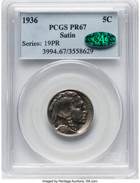 1936 5C T-1 Satin CAC Proof Buffalo Nickel PCGS PR67 1936 5C T-1 Satin CAC Proof Buffalo Nickel PCGS PR67