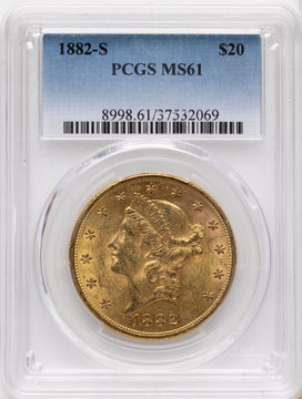 1882-S $20 Blue Gradient Liberty Double Eagle PCGS MS61 1882-S $20 Blue Gradient Liberty Double Eagle PCGS MS61