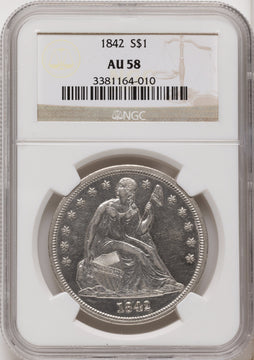 1842 Seated Dollar NGC AU58 1842 Seated Dollar NGC AU58