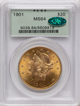 1901 $20 CAC Liberty Double Eagle PCGS MS64 1901 $20 CAC Liberty Double Eagle PCGS MS64