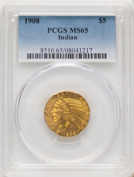 1908 $5 Indian Half Eagle PCGS MS65 1908 $5 Indian Half Eagle PCGS MS65