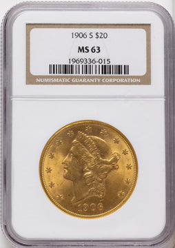 1906-S $20 Liberty Double Eagle NGC MS63 1906-S $20 Liberty Double Eagle NGC MS63