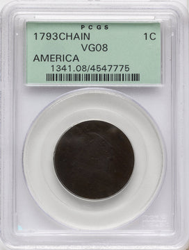 1793 CHAIN 1C AMERICA BN Large Cent PCGS VG8 1793 CHAIN 1C AMERICA BN Large Cent PCGS VG8