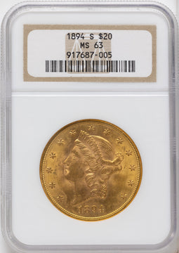 1894-S $20 Liberty Double Eagle NGC MS63 1894-S $20 Liberty Double Eagle NGC MS63