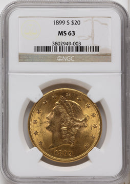1899-S $20 Liberty Double Eagle NGC MS63 1899-S $20 Liberty Double Eagle NGC MS63
