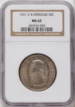 1921 50C Missouri 2x4 Commemorative Silver NGC MS65 1921 50C Missouri 2x4 Commemorative Silver NGC MS65