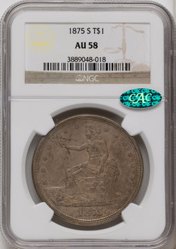 1875-S T$1 CAC Trade Dollar NGC AU58 1875-S T$1 CAC Trade Dollar NGC AU58