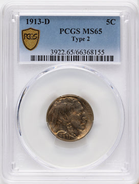 1913-D 5c Type Two Buffalo Nickel PCGS MS65 1913-D 5c Type Two Buffalo Nickel PCGS MS65