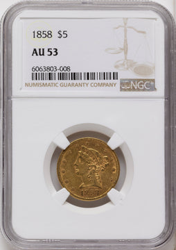 1858 $5 Liberty Half Eagle NGC AU53 1858 $5 Liberty Half Eagle NGC AU53