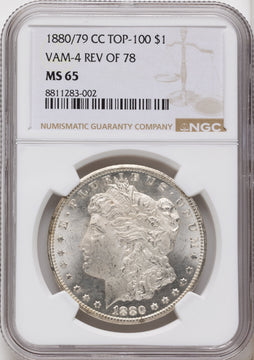 1880-CC $1 80/79 Reverse of 1878 VAM-4 Morgan Dollar NGC MS65 1880-CC $1 80/79 Reverse of 1878 VAM-4 Morgan Dollar NGC MS65