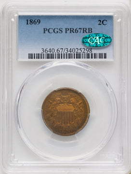 1869 2C RB CAC Proof Two Cent Pieces PCGS PR67 1869 2C RB CAC Proof Two Cent Pieces PCGS PR67