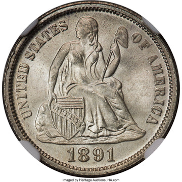 1891-O 10C Seated Dime NGC MS67 1891-O 10C Seated Dime NGC MS67