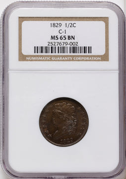 1829 1/2 C C-1 BN Half Cent NGC MS65 1829 1/2 C C-1 BN Half Cent NGC MS65