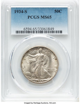 1934-S 50C Walking Liberty Half Dollar PCGS MS65 1934-S 50C Walking Liberty Half Dollar PCGS MS65