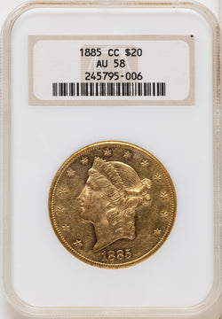 1885-CC $20 Liberty Double Eagle NGC AU58 1885-CC $20 Liberty Double Eagle NGC AU58