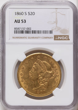 1860-S $20 Liberty Double Eagle NGC AU53 1860-S $20 Liberty Double Eagle NGC AU53