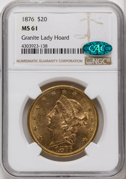 1876 $20 CAC Liberty Double Eagle NGC MS61 1876 $20 CAC Liberty Double Eagle NGC MS61