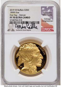 2019-W Proof Gold Buffalo 1 oz FDI Mike Castle Denver NGC PF70 2019-W Proof Gold Buffalo 1 oz FDI Mike Castle Denver NGC PF70