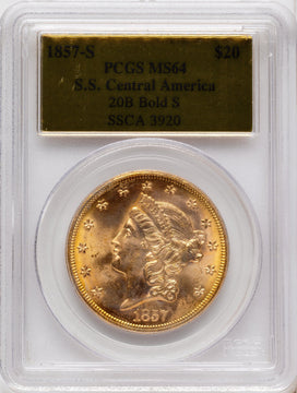 1857-S $20 Bold S Liberty Double Eagle PCGS MS64 1857-S $20 Bold S Liberty Double Eagle PCGS MS64