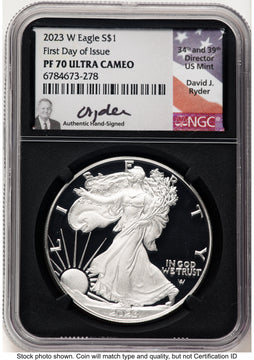 2023-W Proof Silver Eagle 1 oz FDI David Ryder NGC PF70 2023-W Proof Silver Eagle 1 oz FDI David Ryder NGC PF70