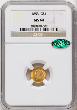 1853 G$1 CAC Gold Dollar NGC MS64 1853 G$1 CAC Gold Dollar NGC MS64