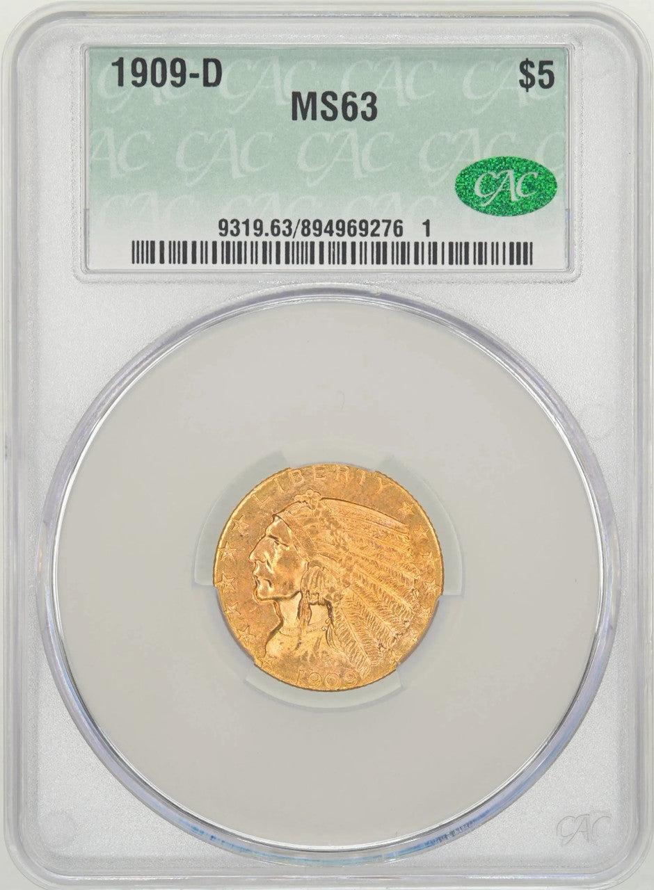 1909-D $5 Indian Half Eagle CAC MS63 | LCR Coin
