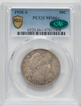 1910-S 50C CAC Barber Half Dollar PCGS MS66+