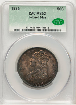 1836 50C Letter Edge Bust Half Dollar CACG MS62