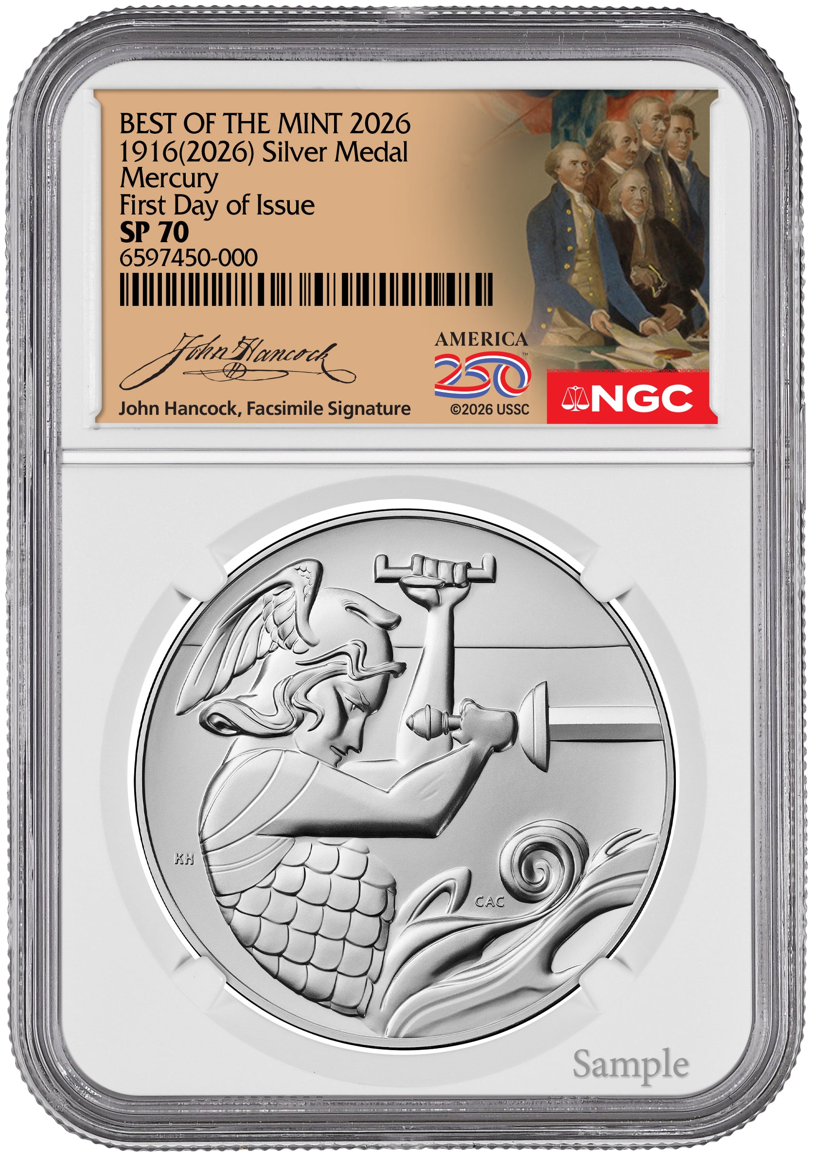 シトリン　オベリスク　ゴールデン　クリスタル　18cm 幸運　開運　金 財 富 2026 (P) Mercury Silver Medal FDI NGC SP70 Hancock | LCR Coin