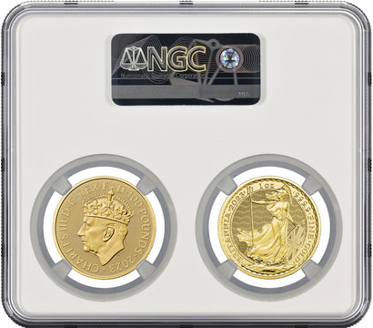 2023 G£100 King Charles III Coronation Gold 2 Coin Set Cypher/Britannia NGC MS70