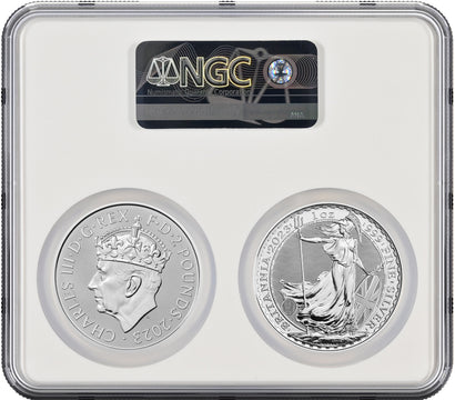 2023 King Charles III Coronation 2-Coin Set G.Britain S£2 NGC MS69