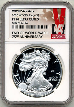 2020-W American Silver Eagle v75 WWII NGC PF70UCAM 75th Anniversary