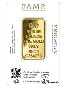 1 oz Pamp Suisse Gold Bar Lady Fortuna w/Assay