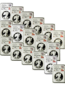1986-2021 American Silver Eagle 37-pc Set NGC PF69 Mercanti Signed with 1995-w (2 New NGC Boxes)