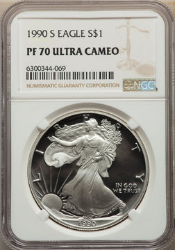 1990-S S$1 Silver Eagle NGC PF70