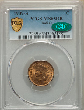 1909-S 1C Indian RB CAC Indian Cent PCGS MS65