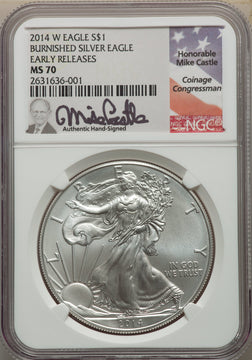 2014-W S$1 Silver Eagle Burnished First Strike SP NGC MS70