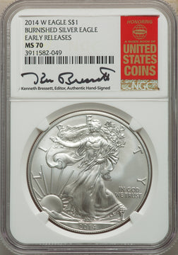 2014-W S$1 Silver Eagle Burnished First Strike SP NGC MS70
